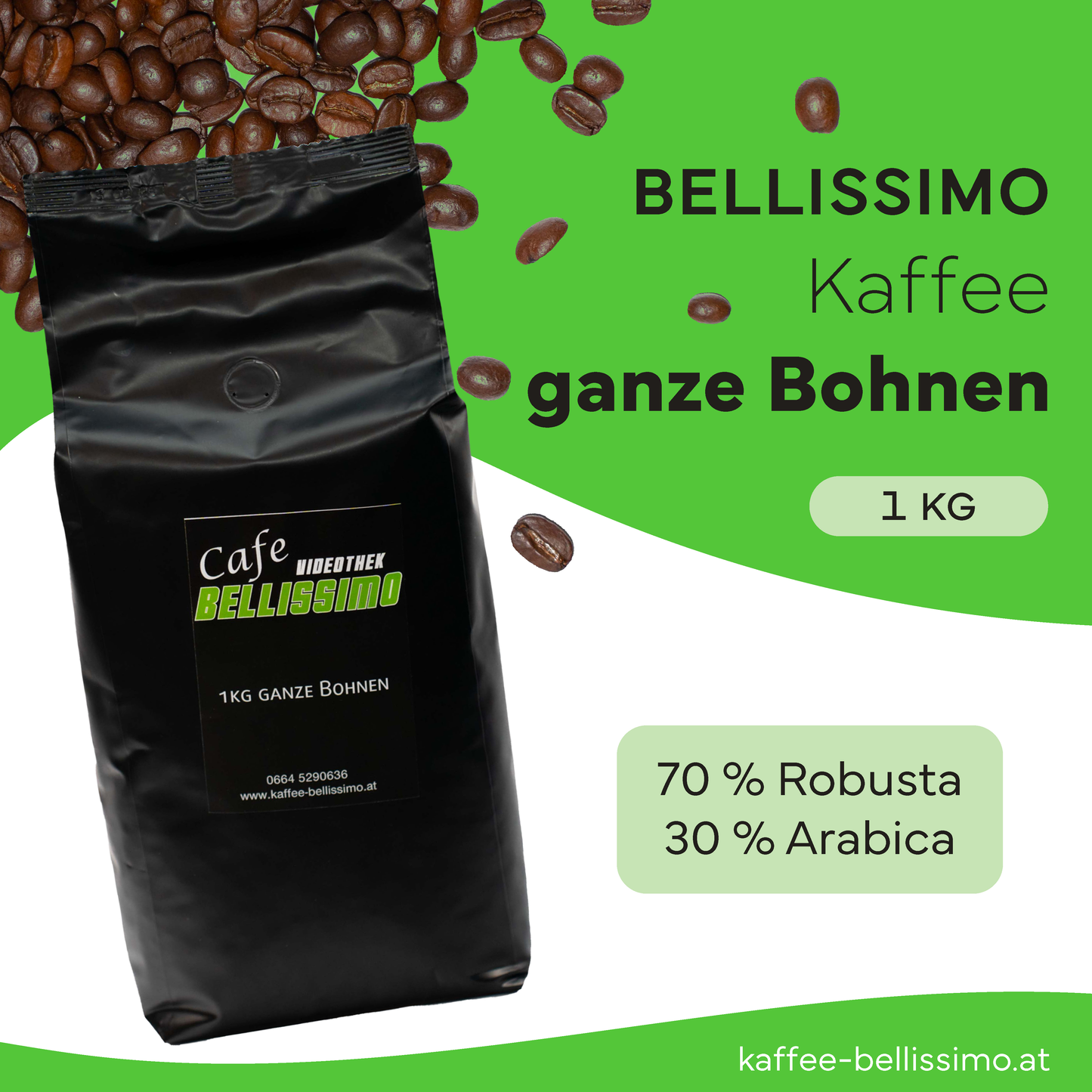 1kg ganze Bohnen Bellissimo Kaffee